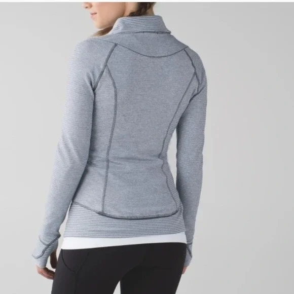 Lululemon Think Fast Pullover Mini Check Pique White Heathered Slate Size 6 - Picture 2 of 7